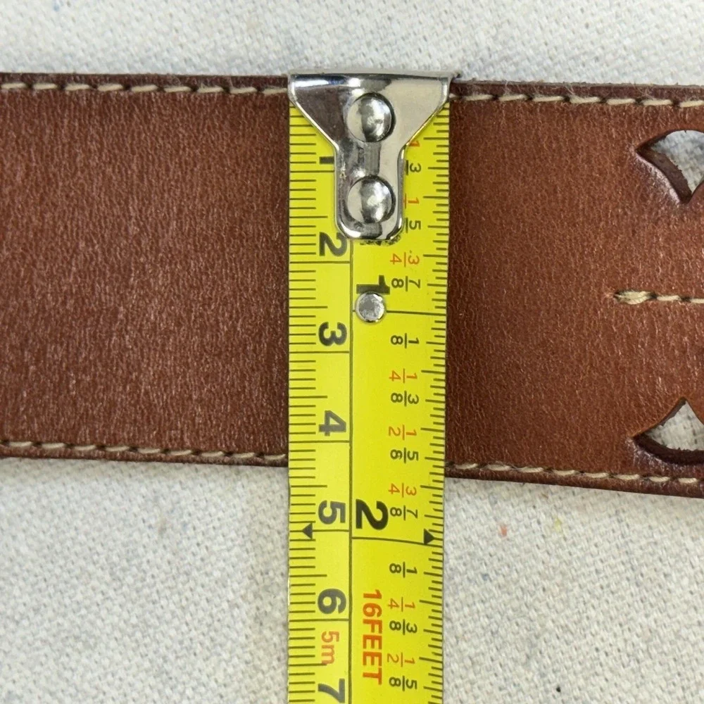 Eddie Bauer Leather‎ Belt Womens M Brown Laser Cut Studded Western Boho Eyelet